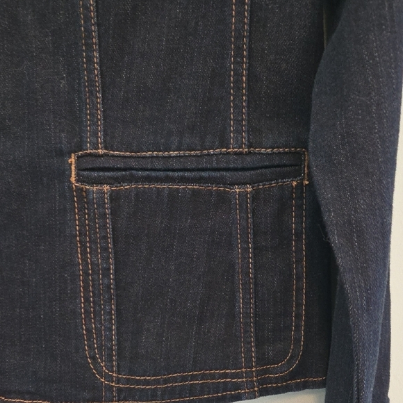 Chico's  Size 1 Peplum Jean Jacket Dark Blue Classic - Picture 5 of 11